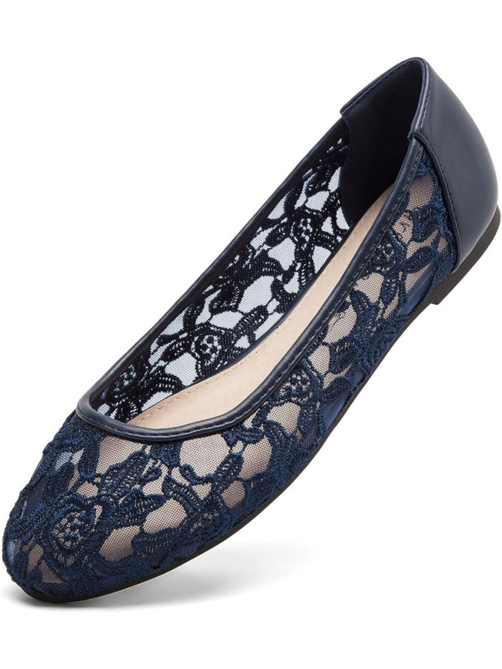 Comfortable Floral Lace Ballet Flats for Women - Round Toe Slip-On Dressy Shoes